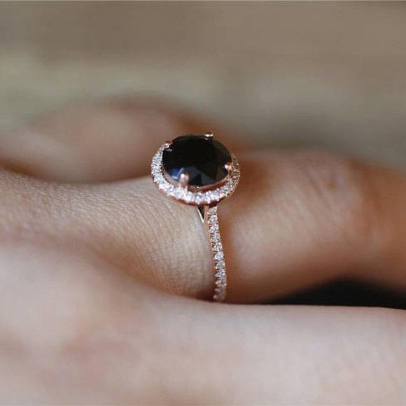 *NEW 18K Rose Gold Diamond Halo Black Onyx Ring - Picture 4 of 5